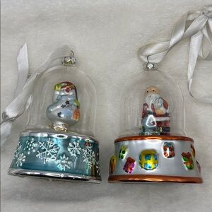 Mr. Christmas Snowman and Santa Claus Wind Up Music Box Ornament